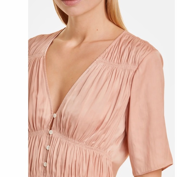 FRAME PINK SHIRRED V-NECK BLOUSE - Picture 3 of 11